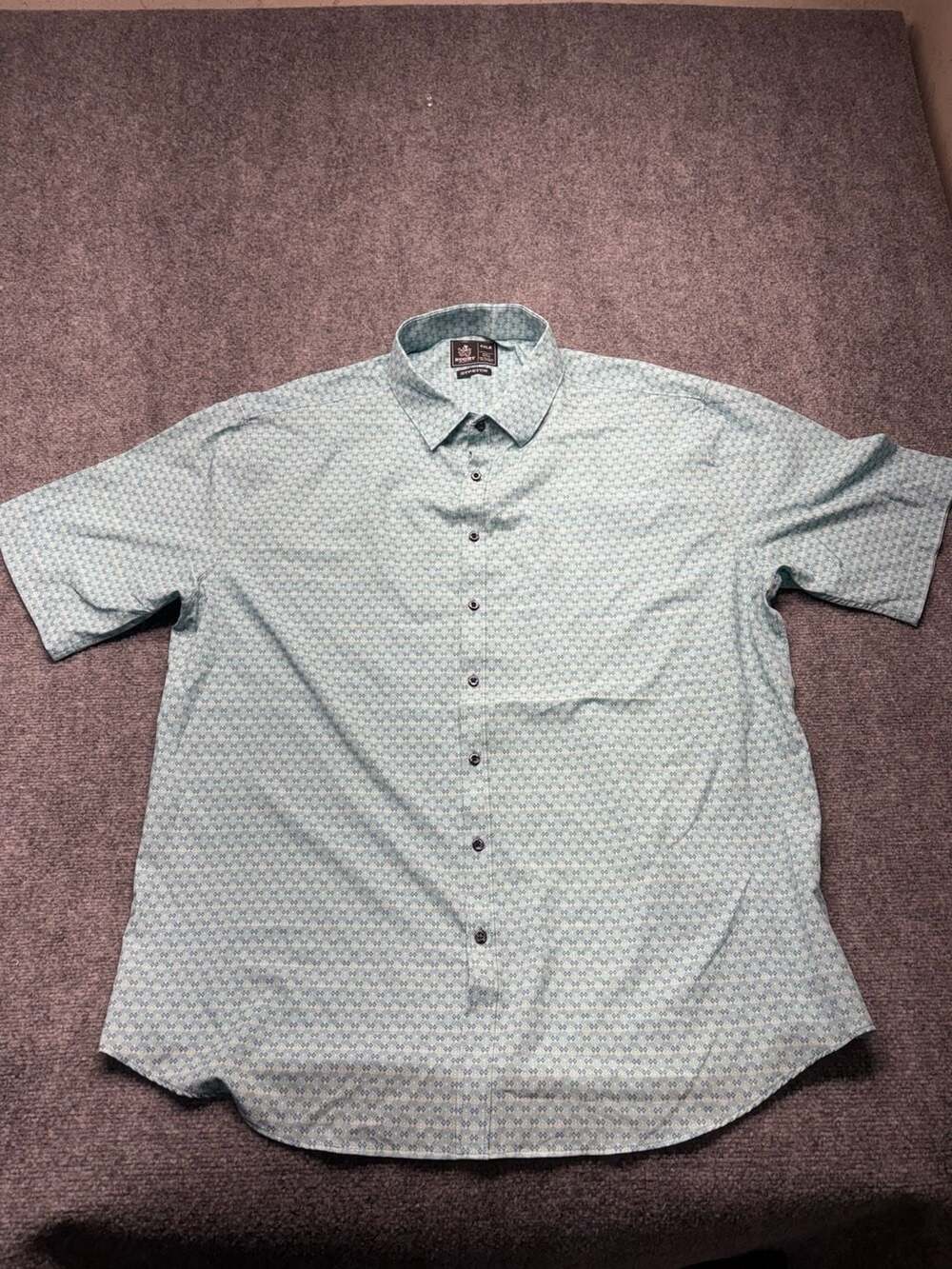 Rugby University Mens Short Sleeve Stretch Button Down Light Blue Geo Print 4XLB